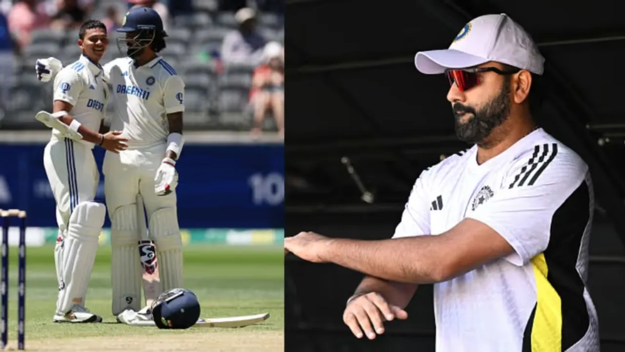 K L Rahul with Yashasvi Jaiswal and Rohit Sharma