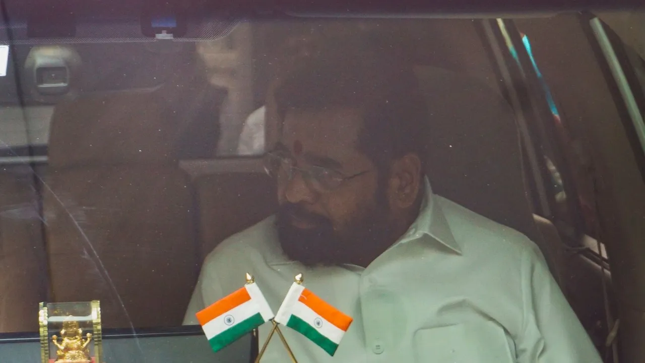Caretaker Chief Minister of Maharashtra Eknath Shinde leaves after his check-up at Jupiter Hospital, in Thane, Tuesday, Dec. 3, 2024.