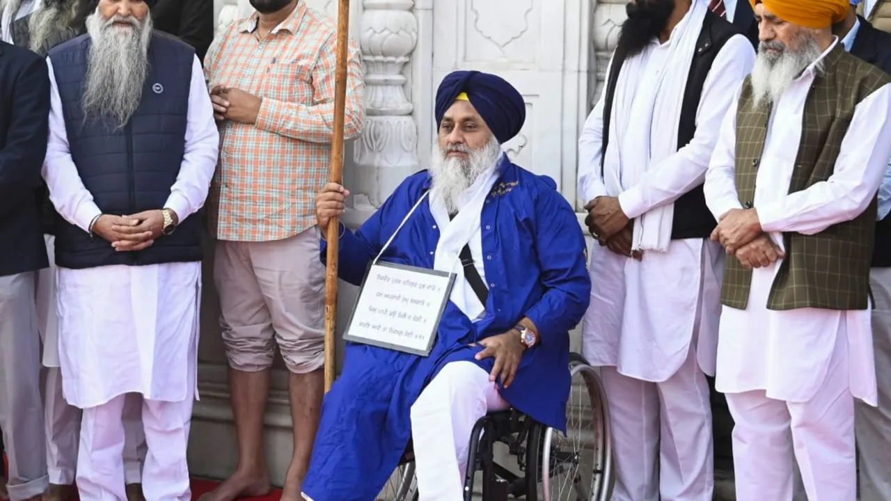 Shiromani Akali Dal leader Sukhbir Singh Badal at the Golden Temple to serve the 'tankhah' (religious punishment) given to him by the Akal Takht, in Amritsar, Tuesday, Dec. 3, 2024.