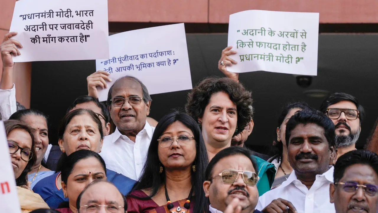 Priyanka Gandhi Protest Parliament Adani Bribery Case
