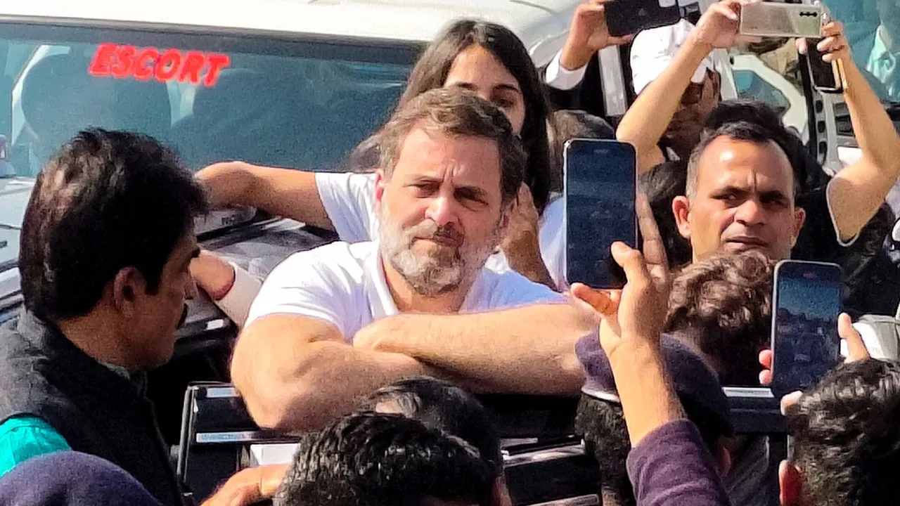 Leader of Opposition in the Lok Sabha Rahul Gandhi being stopped at the Ghazipur border while he was on his way to visit the violence-hit Sambhal, in Ghaziabad, Wednesday, Dec. 4, 2024.