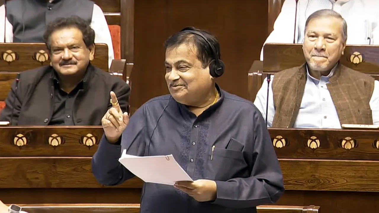 Union Minister Nitin Gadkari speaks in the Rajya Sabha during the Winter session of Parliament, in New Delhi, Wednesday, Dec. 4, 2024.