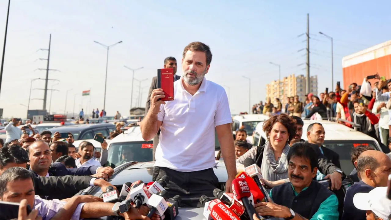 Leader of Opposition in the Lok Sabha Rahul Gandhi speaks to media after he was stopped at the Ghazipur border on his way to visit violence-hit Sambhal, in Ghaziabad, Wednesday, Dec. 4, 2024.