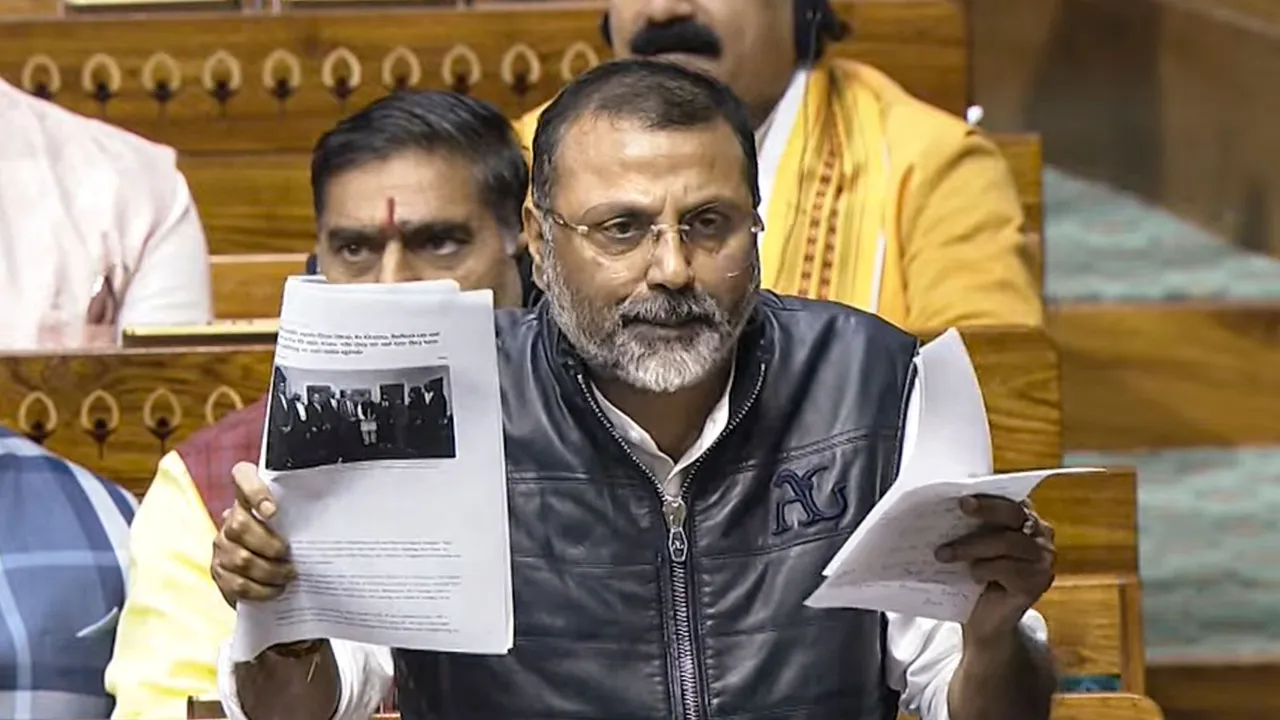 BJP MP Nishikant Dubey speaks in the Lok Sabha during the Winter session of Parliament, in New Delhi, Thursday, Dec. 5, 2024.