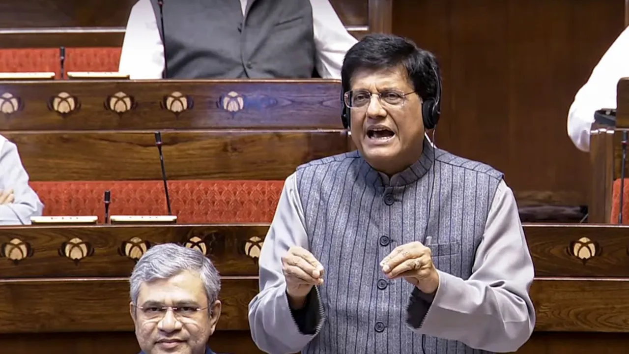 Union Minister Piyush Goyal speaks in the Rajya Sabha during the Winter session of Parliament, in New Delhi, Friday, Dec. 6, 2024.