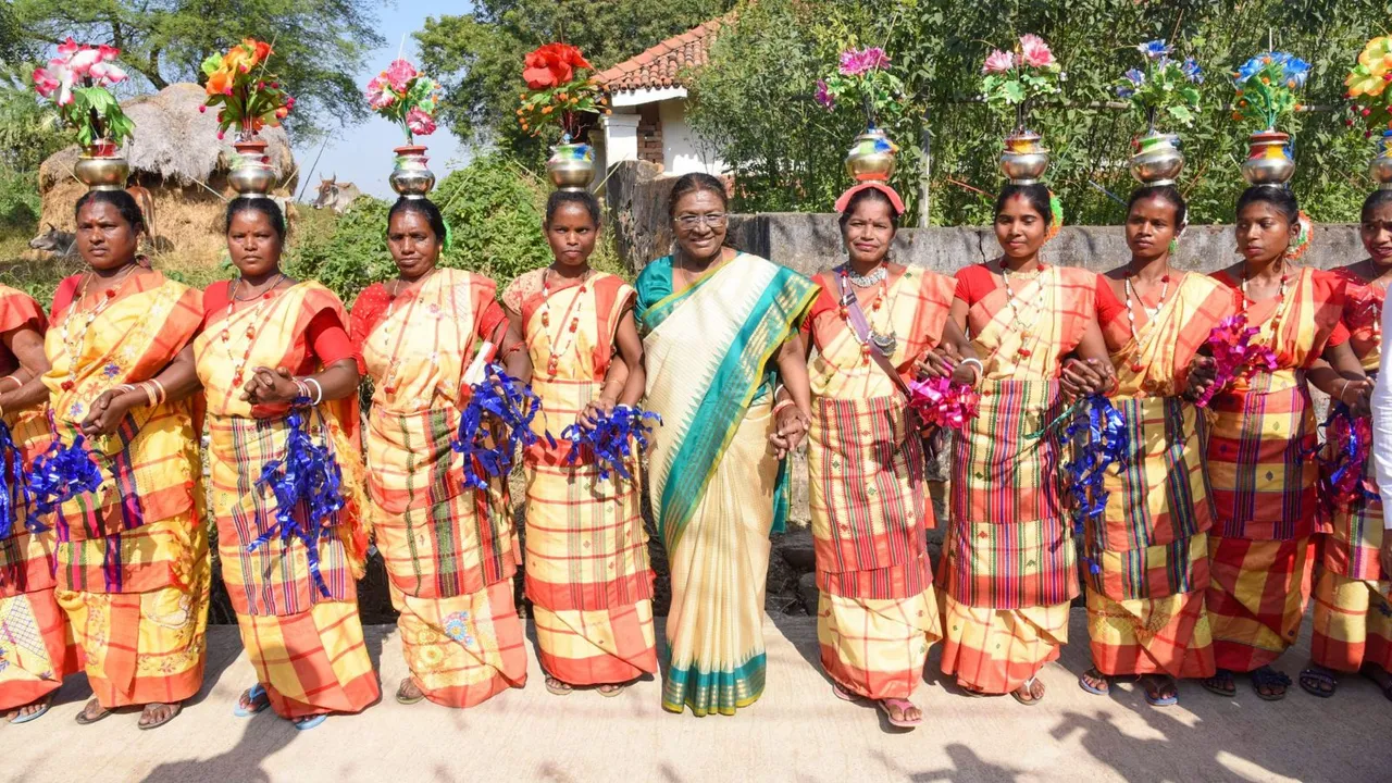 President Droupadi Murmu during a visit to her birthplace, at Uparbeda village in Odisha's Mayurbhanj district, Friday, Dec. 6, 2024.
