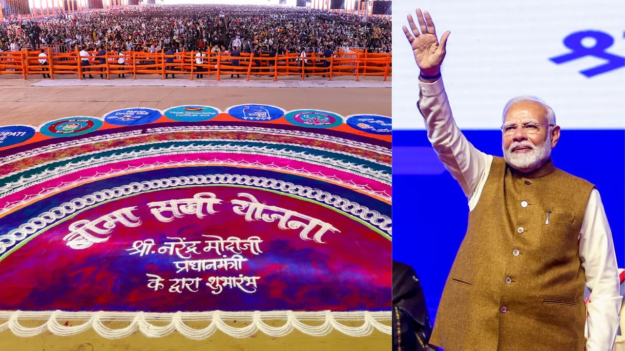 Prime Minister Narendra Modi with Union Finance Minister Nirmala Sitharaman during foundation stone laying and launching of development projects, in Panipat, Haryana, Monday, Dec. 9, 2024.