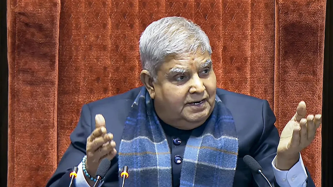 Rajya Sabha Chairman Jagdeep Dhankhar conducts proceedings in the House during the Winter session of Parliament, in New Delhi, Tuesday, Dec. 10, 2024.