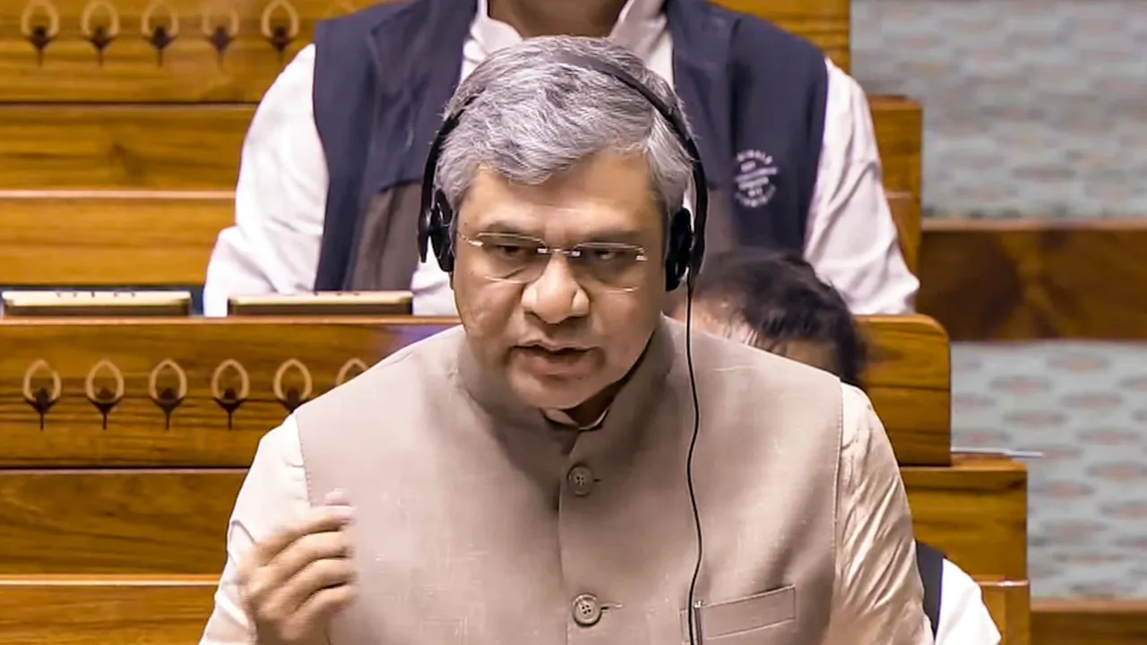 Union Minister Ashwini Vaishnaw speaks in Lok Sabha, during the Winter Session of Parliament