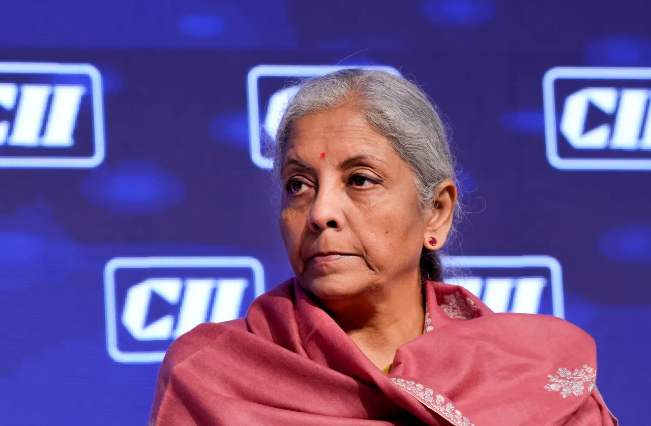Union Finance Minister Nirmala Sitharaman addresses a gathering during the CII Global Economic Policy Forum 2024, in New Delhi, Wednesday, Dec. 11, 2024.