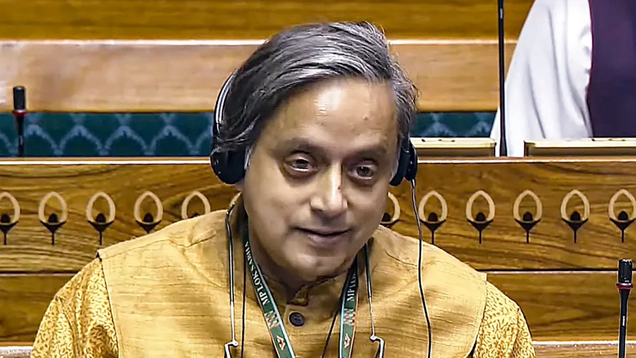 Congress MP Shashi Tharoor in the Lok Sabha during the Winter session of Parliament, in New Delhi, Thursday, Dec. 12, 2024.
