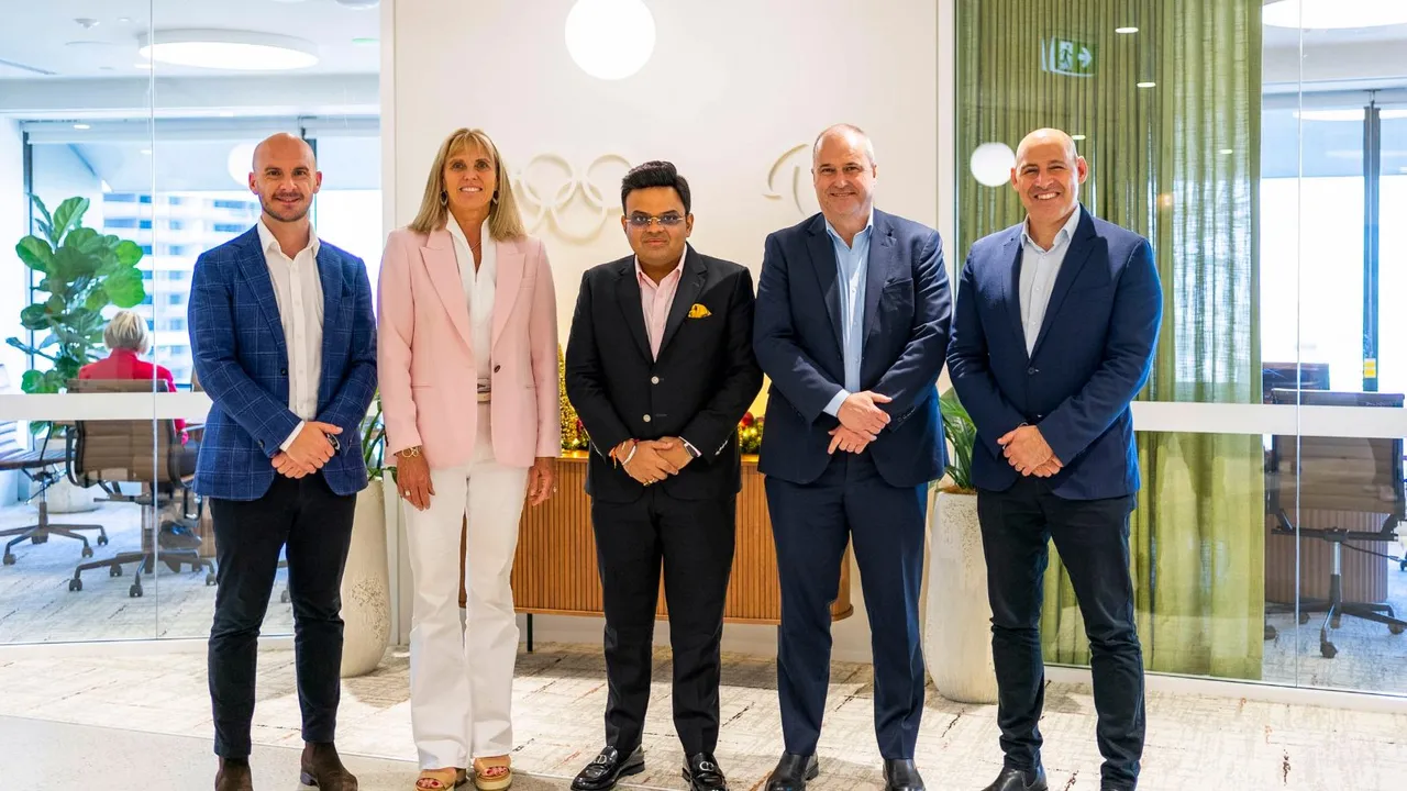 ICC President Jay Shah during a meeting with CEO of Brisbane 2032 Olympics and Paralympic Games Organising Committee Cindy Hook and others, in Brisbane, Australia,Thursday, Dec. 12, 2024.