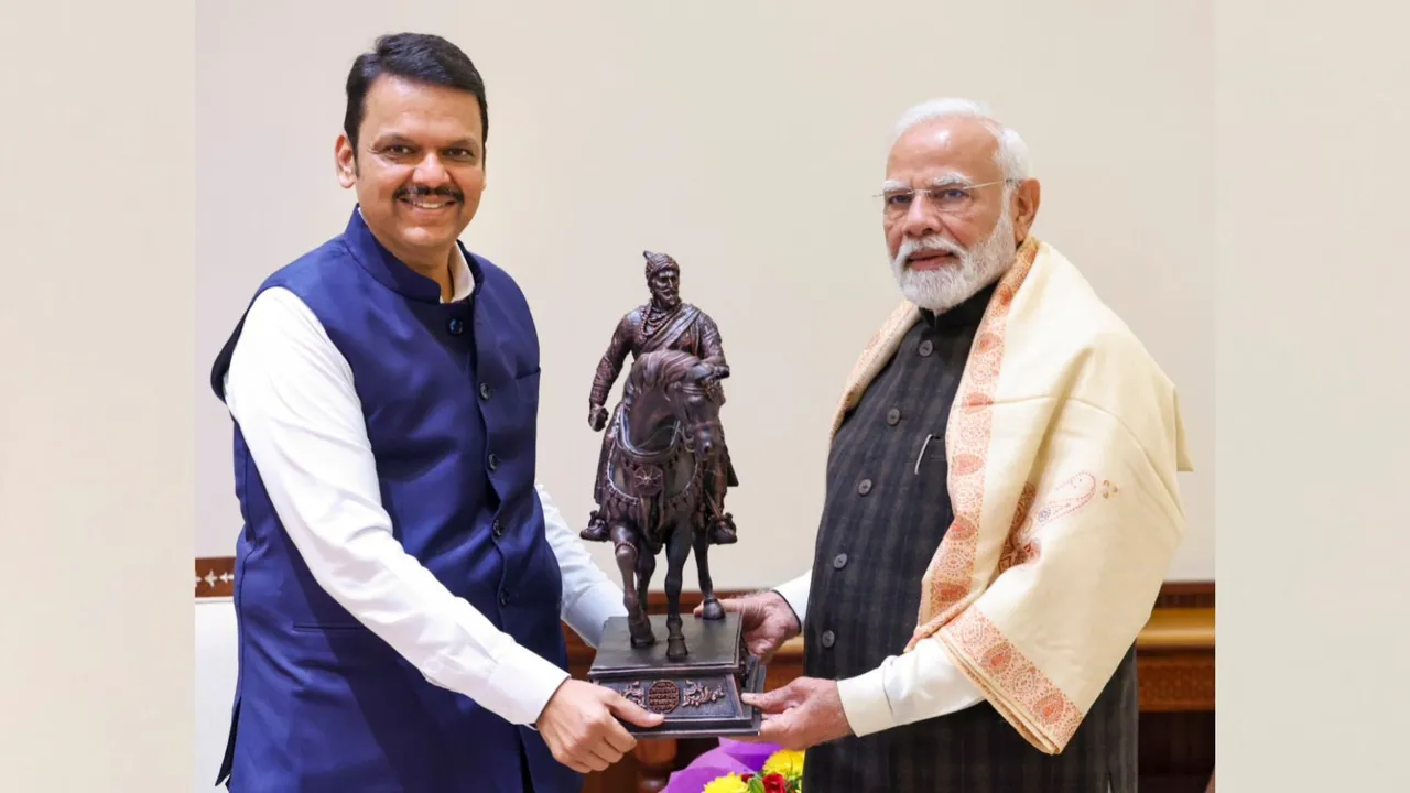 Prime Minister Narendra Modi with Maharashtra Chief Minister Devendra Fadnavis during a meeting, in New Delhi.