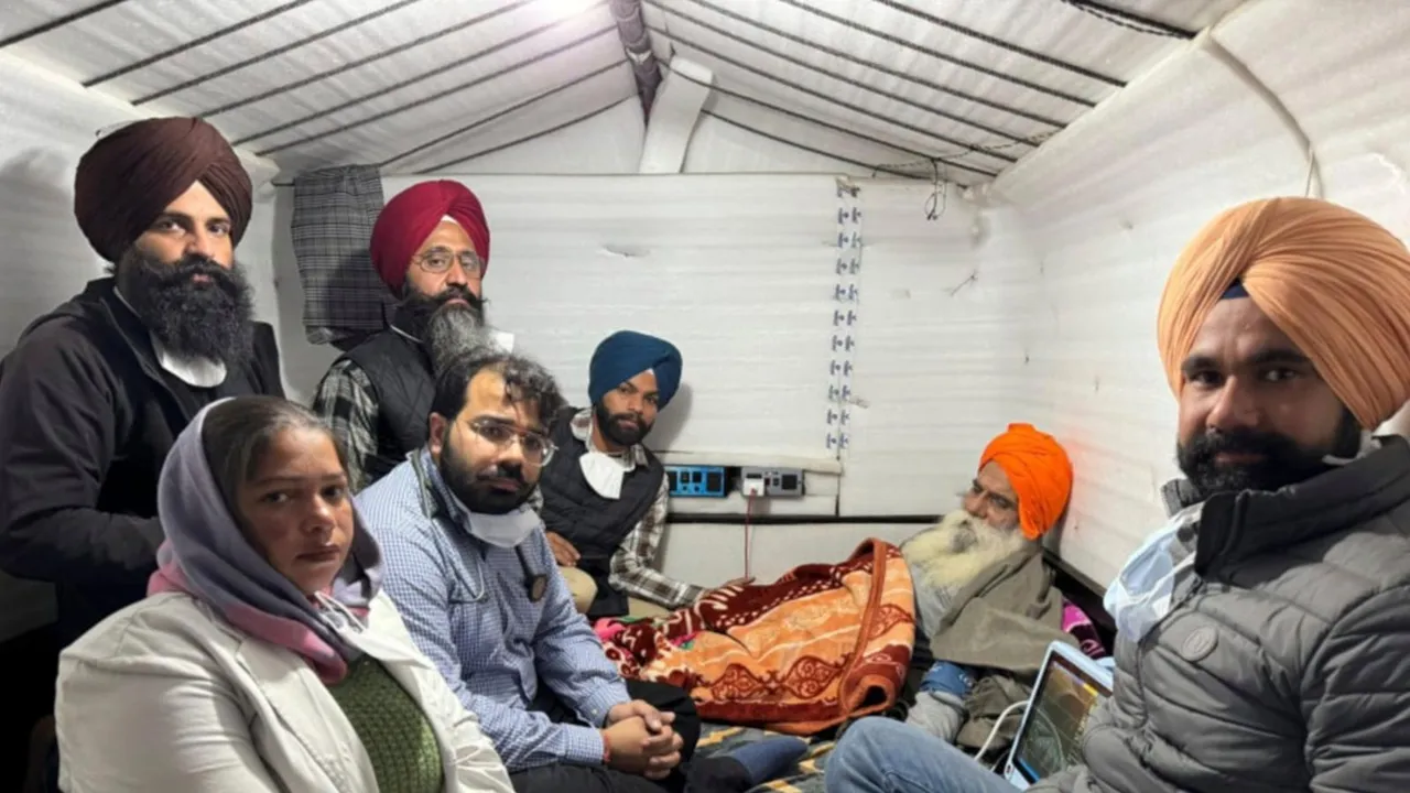 Punjab farmer leader Jagjit Singh Dallewal, abed, on his fast-unto-death near the Khanauri Border, in Sangrur district, Punjab