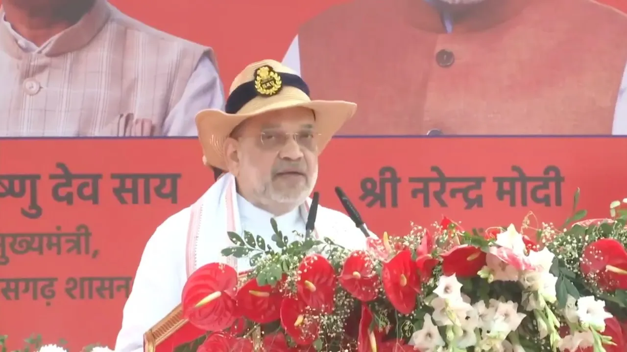 Amit Shah addresses the gathering in Bastar district, Chhattisgarh on Sunday, Dec. 15, 2024.