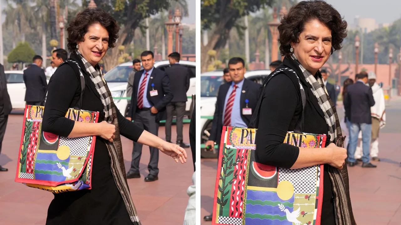 Congress leader Priyanka Gandhi Vadra during ongoing Winter session of Parliament, in New Delhi, Monday, Dec. 16, 2024.