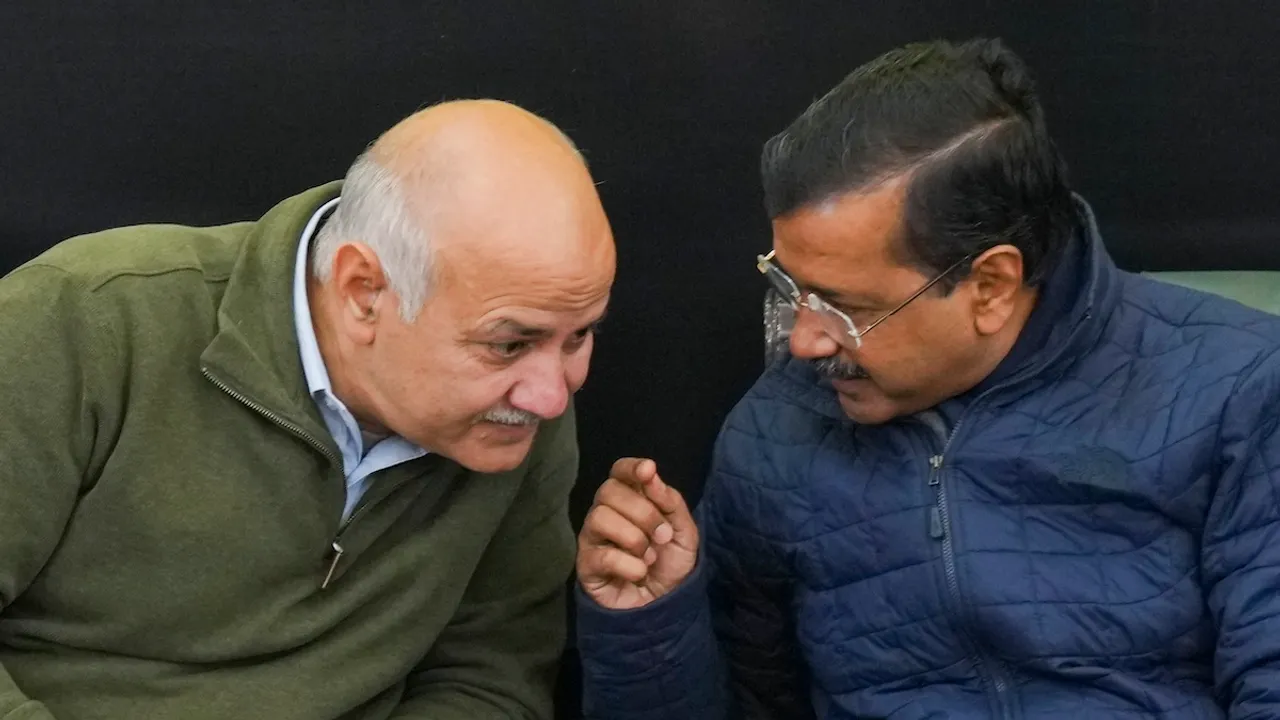 Arvind Kejriwal and Manish Sisodia during the release of a book titled 'The Delhi Model' by AAP leader Jasmine Shah in New Delhi on Sunday, Dec. 15, 2024.