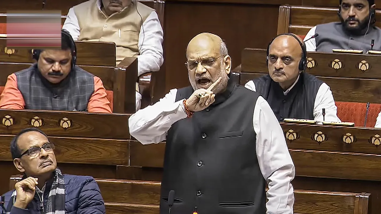 Amit Shah speaks during the Constitution debate in the Rajya Sabha amid the Winter session of Parliament on Tuesday, Dec. 17, 2024.