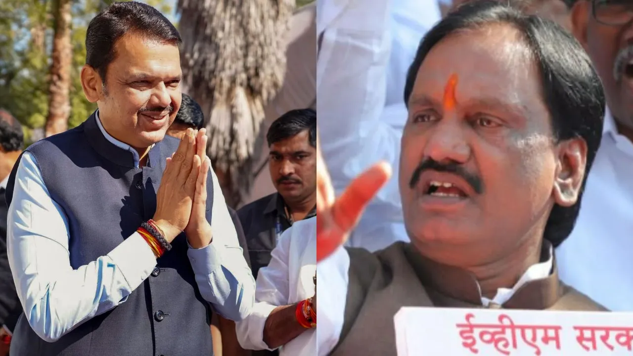 Maharashtra Chief Minister Devendra Fadnavis and LoP Ambadas Danve at Vidhan Bhavan in Nagpur