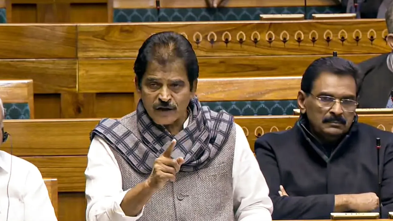 Congress MP KC Venugopal speaks in the Lok Sabha during the Winter session of Parliament, in New Delhi