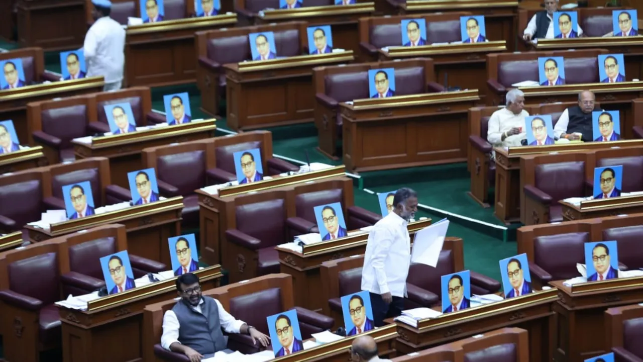 Figure of B R Ambedkar placed on seats in Karnataka state assembly