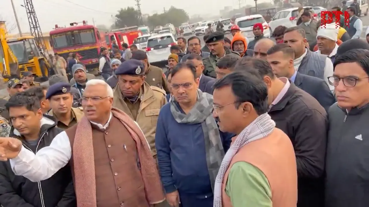 Bhajanlal Sharma visits the accident site on Jaipur-Ajmer highway on Friday, December 20, 2024.