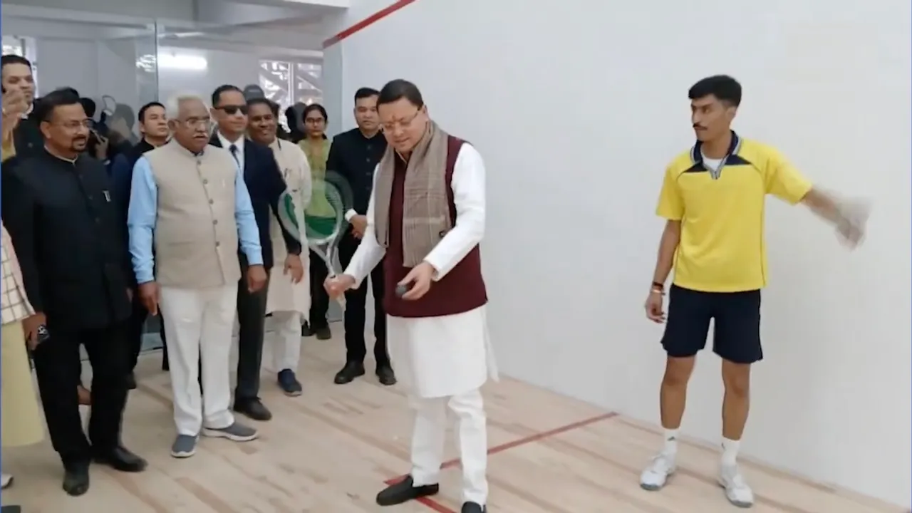 Pushkar Singh Dhami shows his sporting skills at the inauguration of a newly built City Sports Complex in Haridwar on Friday, December 20, 2024.