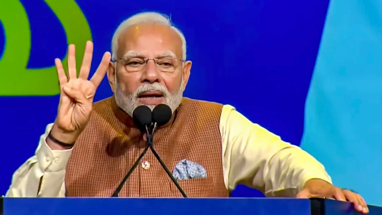 Prime Minister Narendra Modi addresses the Indian diaspora during a programme, in Kuwait, Saturday, Dec. 21, 2024.