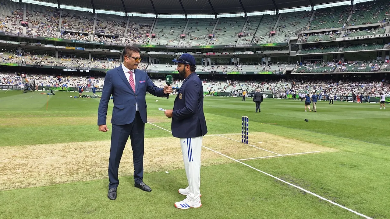 Ravi Shastri with Rohit Sharma in Melbourne during toss on Thursday, December 26, 2024.