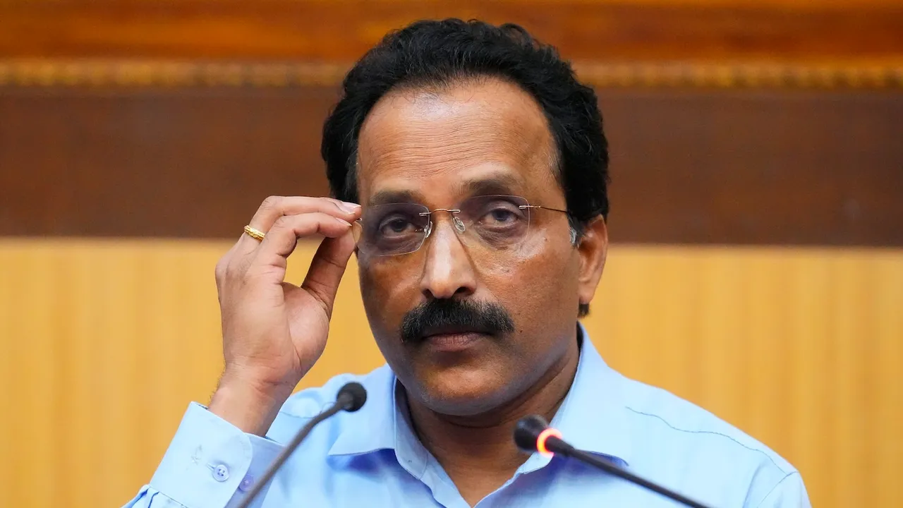 S Somanath during a press conference after successful launch of ISRO's Space Docking experiment, in Sriharikota, Andhra Pradesh, Monday, Dec. 30, 2024. 