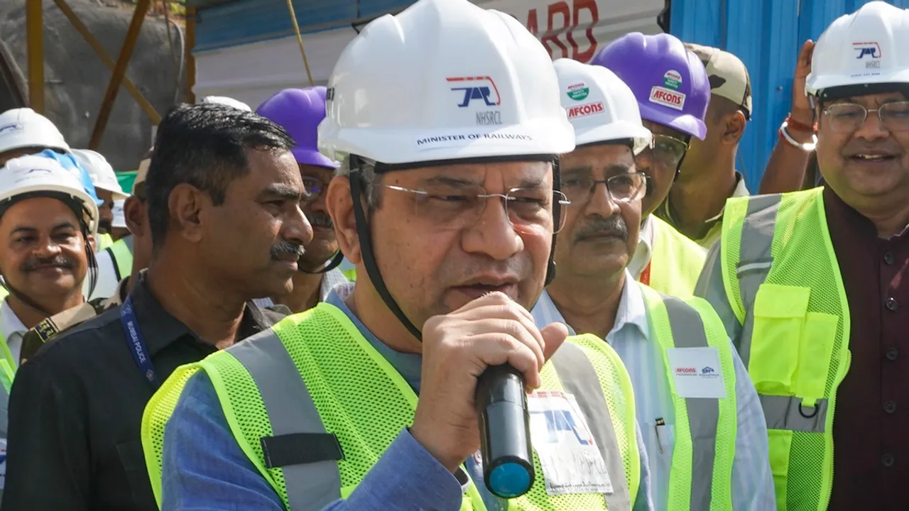 Railways Minister Ashwini Vaishnaw addresses the media during inspection of work of the undersea tunnel of the Mumbai-Ahmedabad High Speed Rail Corridor, popularly called the bullet train project at Ghansoli in Navi Mumbai on Saturday, Jan. 18, 2025.