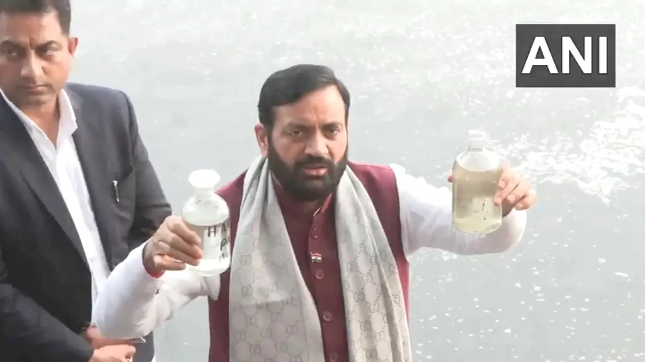 Nayab Singh Saini addresses media at the bank of Yamuna river in New Delhi on Friday, Jan 31, 2025.