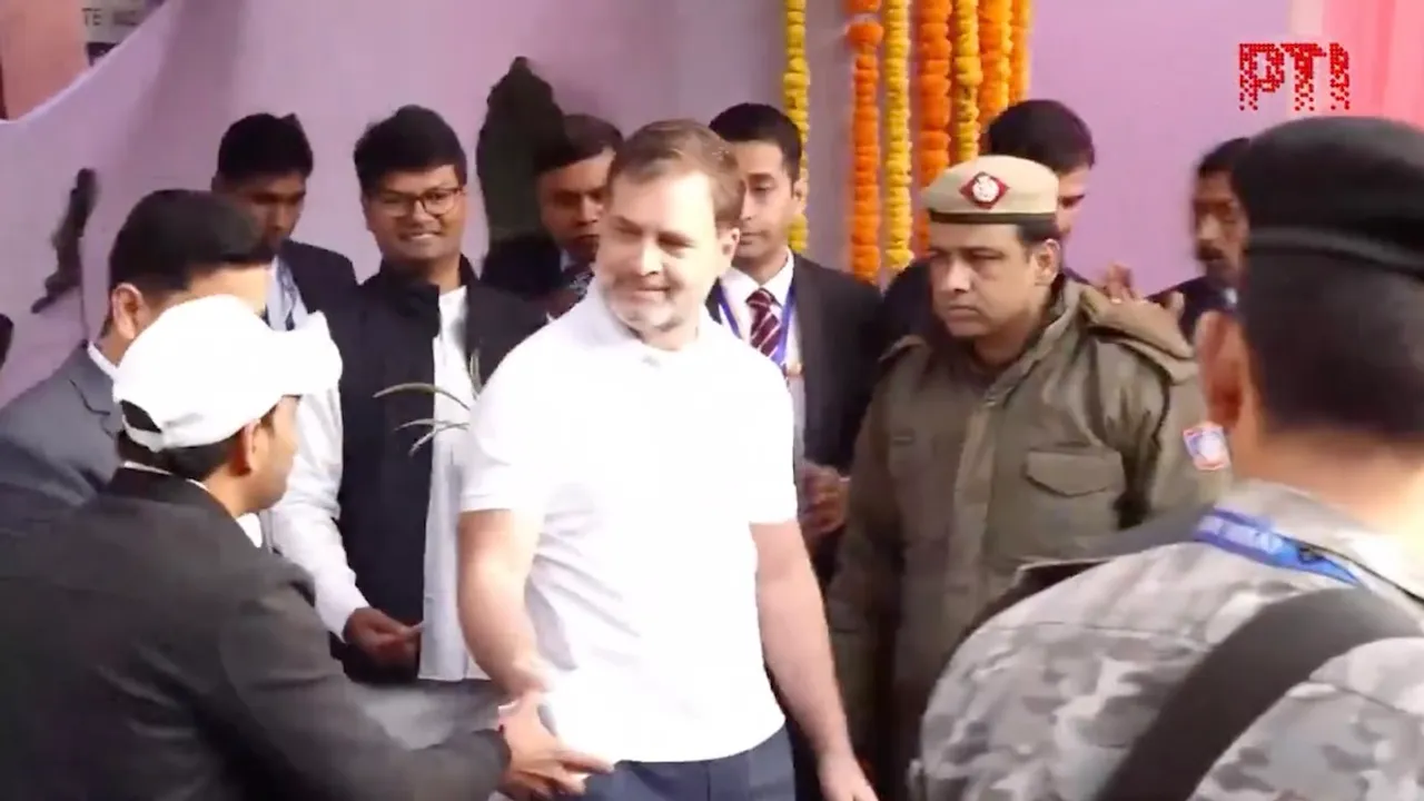 Rahul Gandhi after casting his vote at NDMC polling booth in New Delhi on Wednesday, Feb 5, 2025.