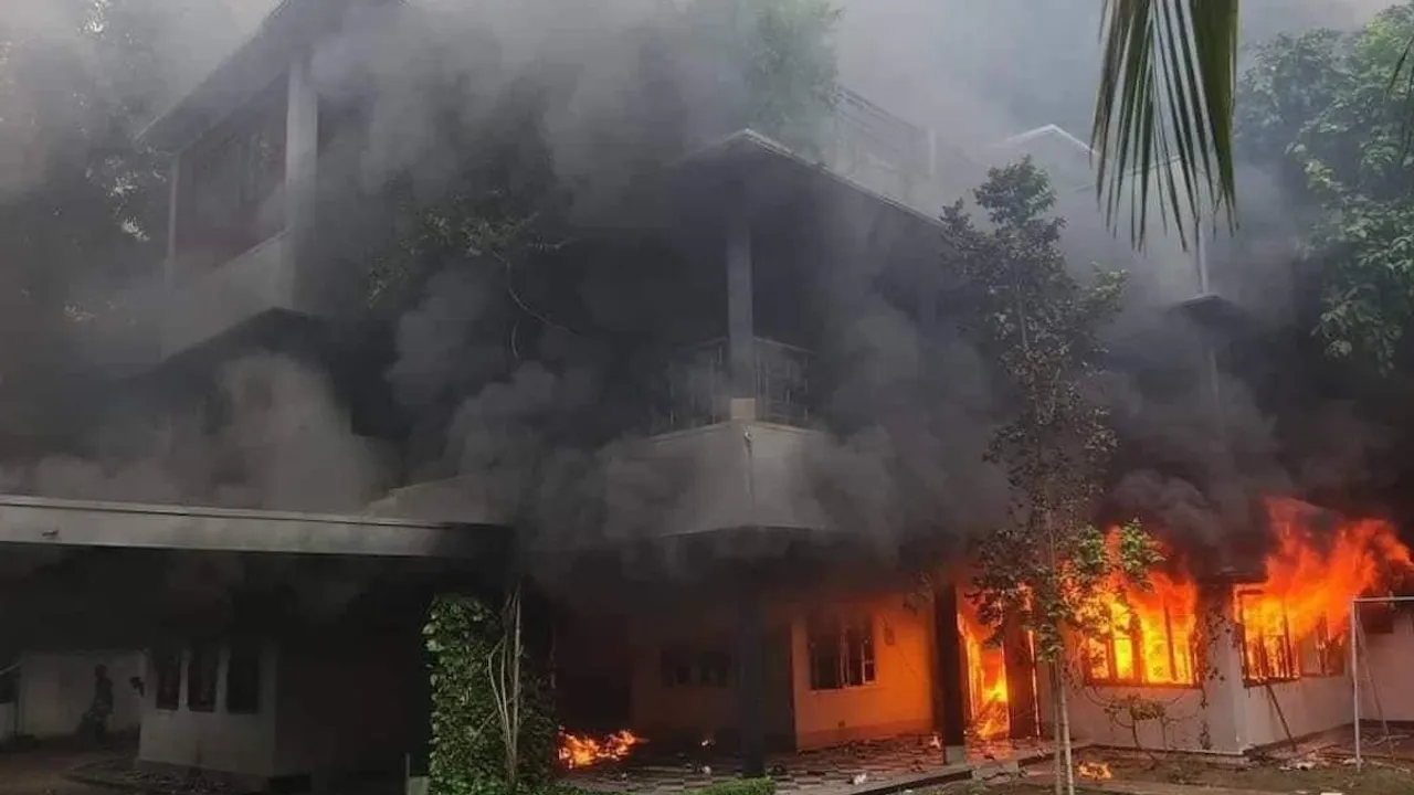 Protesters set on fire Bangladesh founder Sheikh Mujibur Rahman’s residence in Dhaka on Wednesday, Feb 5, 2025.