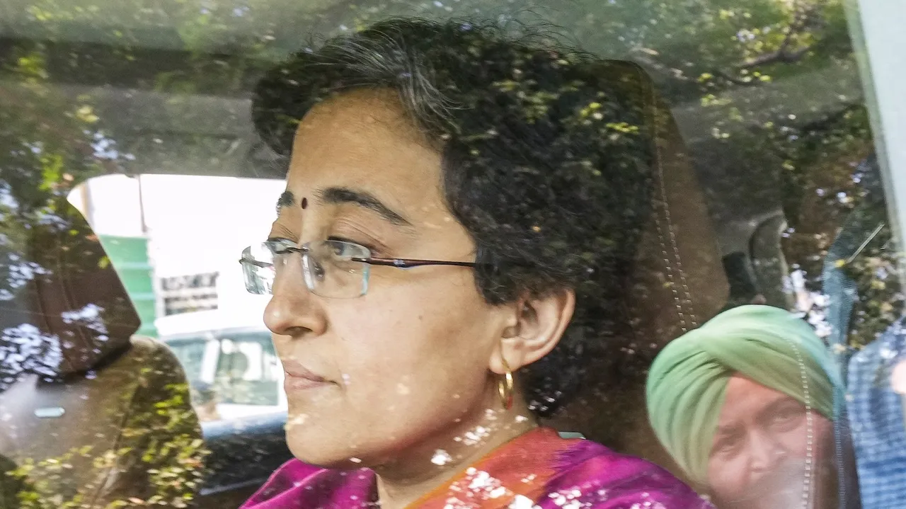 AAP leader Atishi leaves from Raj Niwas after submitting her resignation as Delhi Chief Minister to Lt Governor Vinai Kumar Saxena in Civil Lines in New Delhi on Sunday, Feb. 9, 2025.