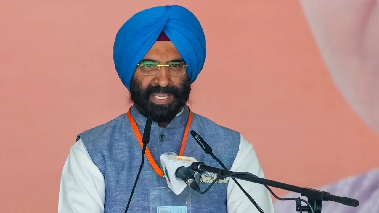 BJP MLA Manjinder Singh Sirsa takes oath as a minister during the swearing-in ceremony of the Delhi govrnment, in New Delhi, Thursday, Feb. 20, 2025.