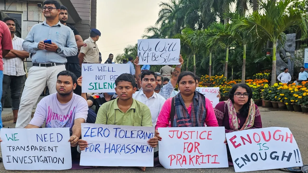 Agitators stage a protest over the death of a Nepali student on the Kalinga Institute of Industrial Technology (KIIT) campus in Bhubaneswar on Wednesday, Feb. 19, 2025.