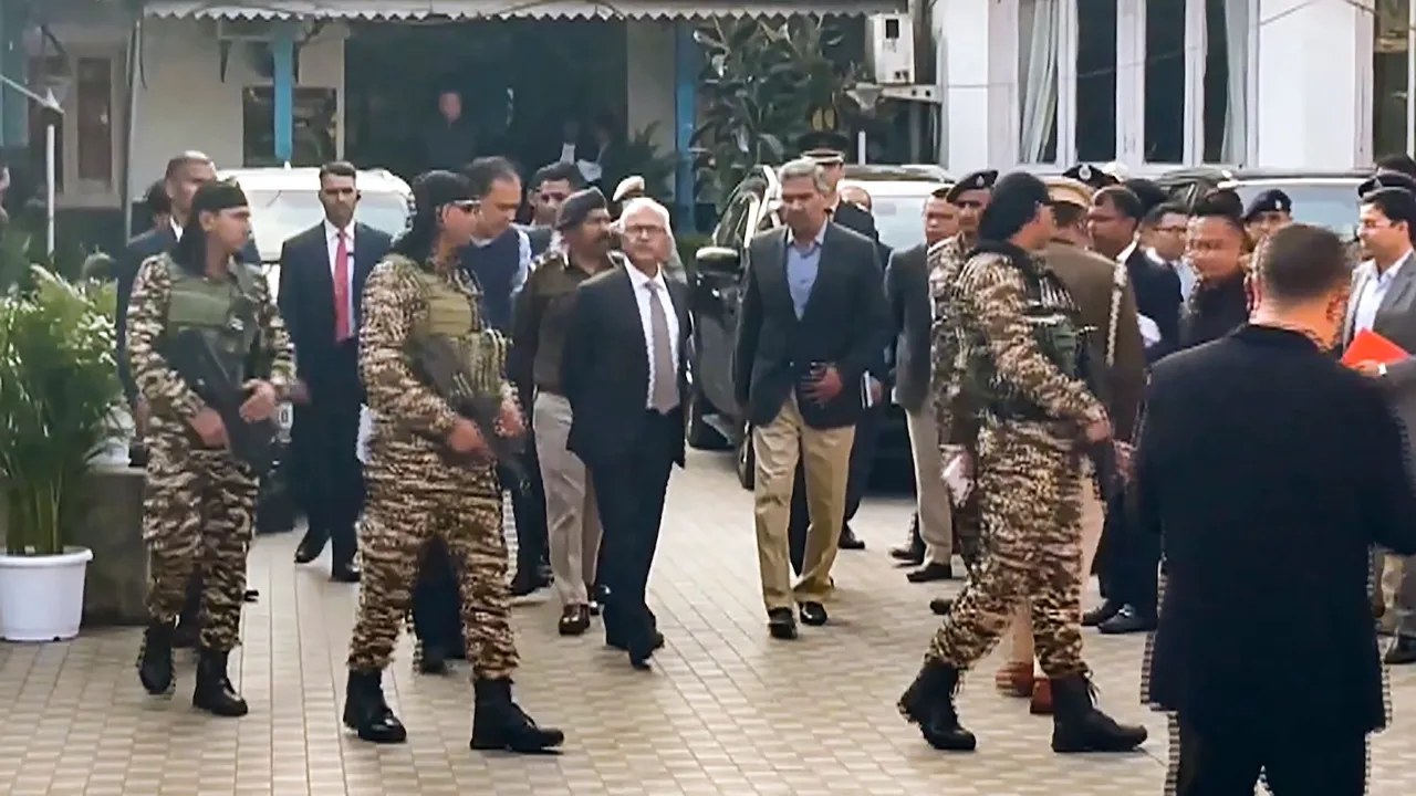 Manipur Governor Ajay Kumar Bhalla amid meeting with top officials post the implementation of President's rule in the state in Imphal on Monday, Feb. 17, 2025