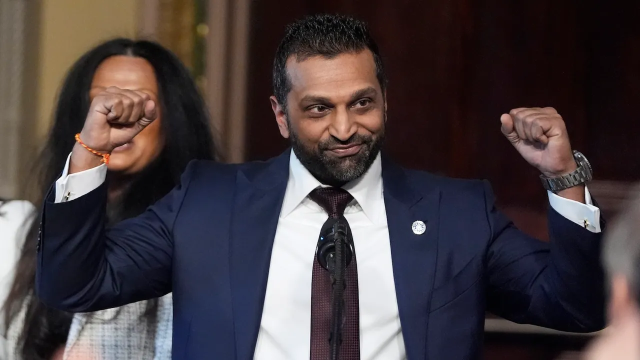 Kash Patel, new FBI director, reacts during his ceremonial swearing-in on Friday, Feb 21, 2025, in the Indian Treaty Room at the Eisenhower Executive office building on the White House campus in Washington.