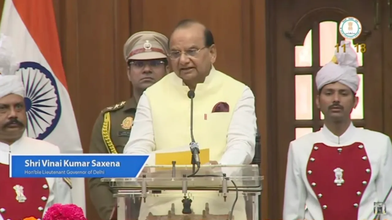 Delhi LG Vinai Kumar Saxena addresses the First Session of the 8th Legislative Assembly of NCT Delhi on Tuesday, Feb 25, 2025.