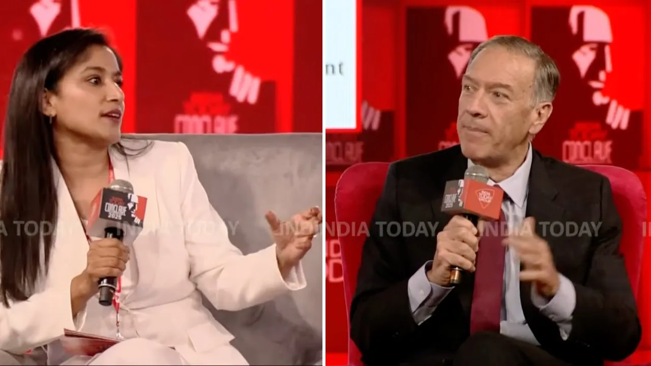 Geeta Mohan and Mike Pampeo at the India Today Conclave 2025 in New Delhi on Friday, March 7, 2025.