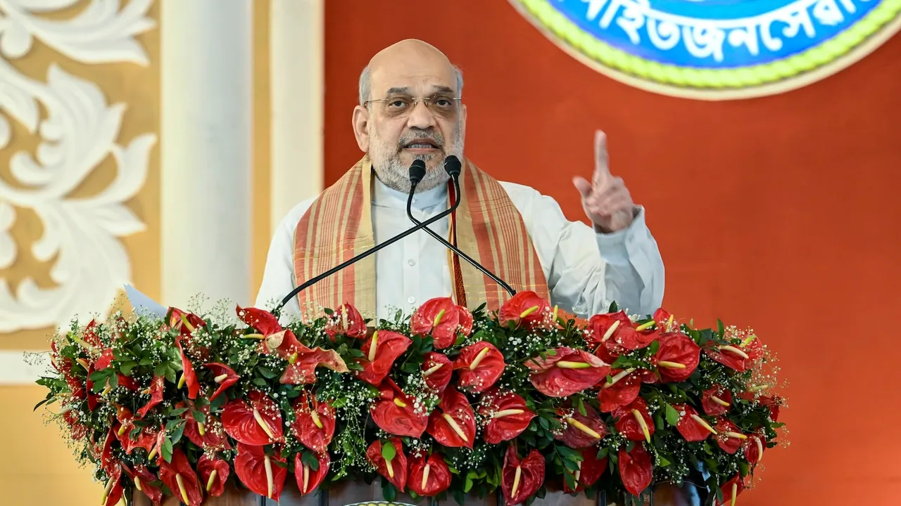 Union Home Minister Amit Shah during the inauguration of Lachit Barphukan Police Academy in Golaghat on Saturday, March 15, 2025.