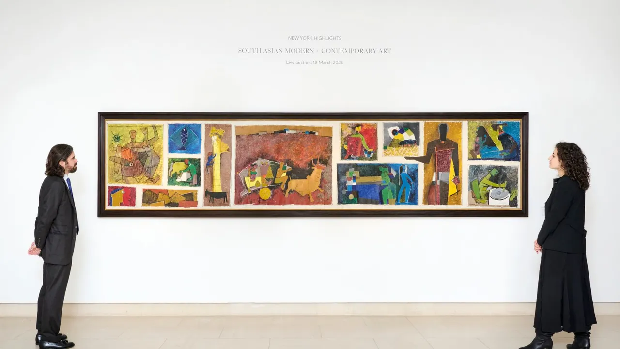 MF Husain painting Untitled (Gram Yatra)