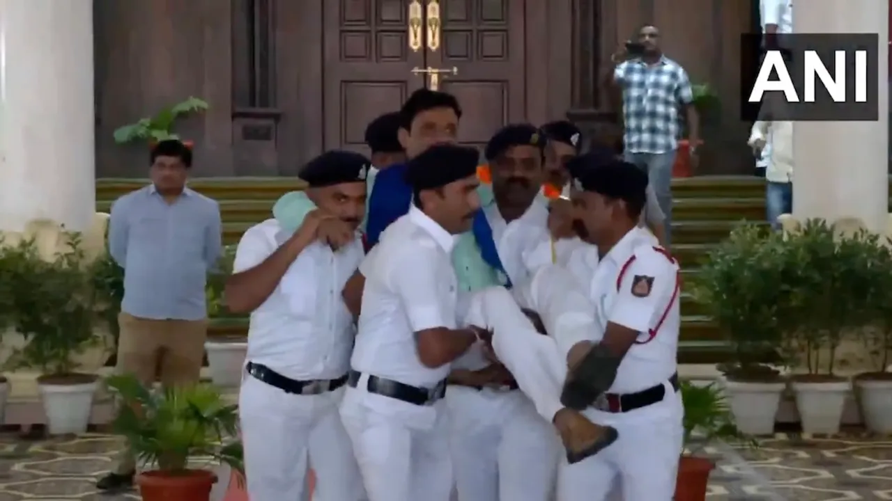 Marshals evict BJP MLAs from Karnataka Assembly on Friday, March 211, 2025.