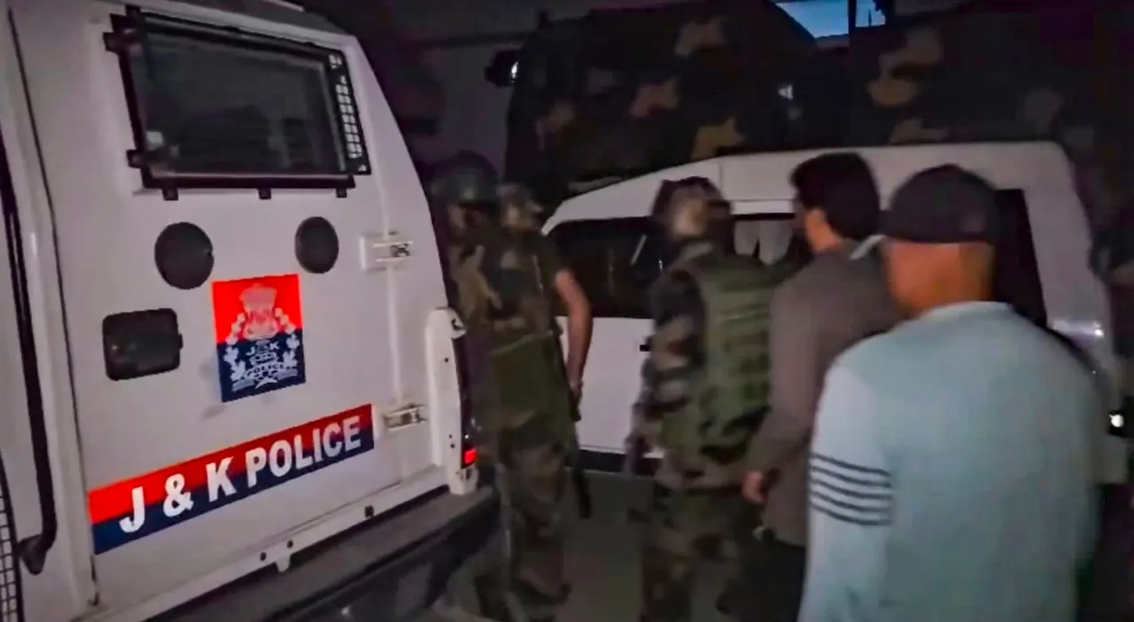 Security personnel during an encounter with terrorists, in Kathua district of Jammu and Kashmir, Sunday evening, March 23, 2025.