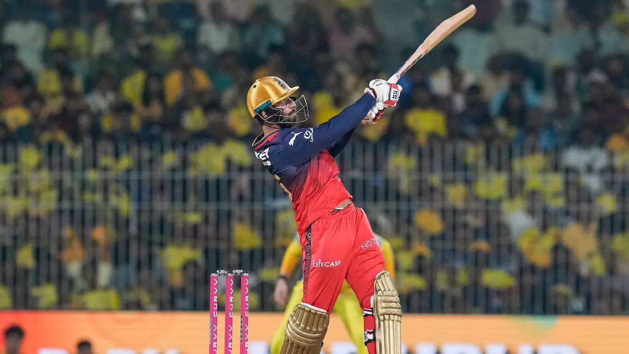 Royal Challengers Bengaluru's captain Rajat Patidar celebrates his half century during an IPL match against Chennai Super Kings at the MA Chidambaram Stadium in Chennai on Friday, March 28, 2025.