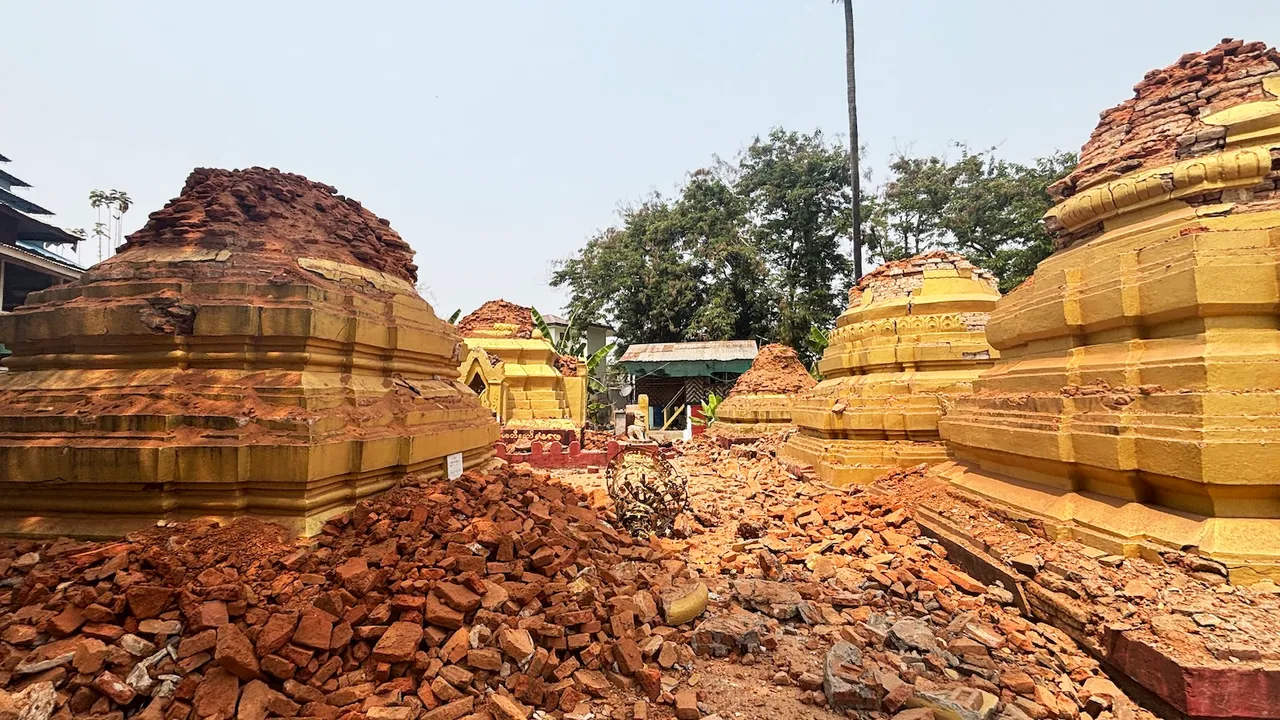 Damaged pagodas are seen after an earthquake on Friday, March 28, 2025 in Naypyitaw, Myanmar.