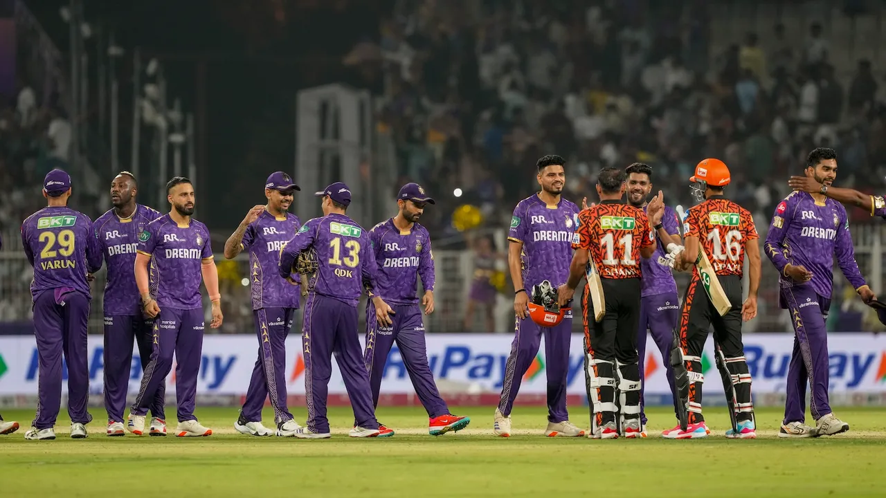 Kolkata Knight Riders' players being greeted after they won an Indian Premier League (IPL) 2025 match against Sunrisers Hyderabad at Eden Gardens in Kolkata on Thursday, April 3, 2025.