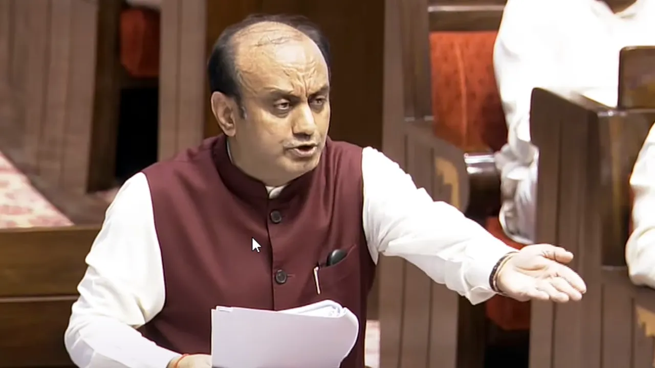 BJP MP Sudhanshu Trivedi speaks in the Rajya Sabha during the Budget session of Parliament on Thursday, April 3, 2025.