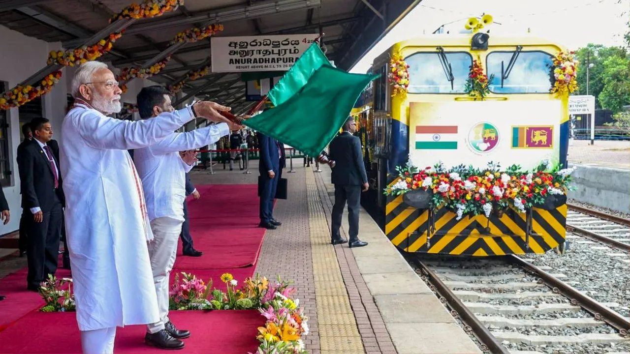 PM Narendra modi launches railway project in Sri Lanka.